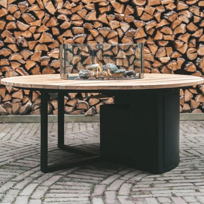 Stół z kominkiem COSILOFT Ø120cm black/teak