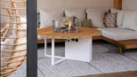 Stół z kominkiem COSILOFT Ø120cm white/teak