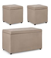 Zestaw 3w1 – ławka i dwie pufy Bouclé