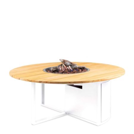 Stół z kominkiem COSILOFT Ø120cm white/teak
