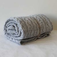 Плед в'язаний 160х190, світло-сірий-коси