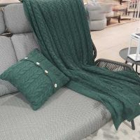 Плед в'язаний 190х160, темно-зелений-коси